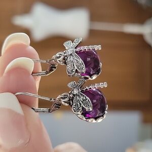 DRAGONFLY PURPLE CABOCHON EARRINGS
